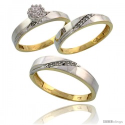 10k Yellow Gold Diamond Trio Engagement Wedding Ring 3-piece Set for Him & Her 4.5 mm & 3.5 mm wide 0.13 cttw -Style 10y015w3