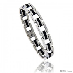 Stainless Steel & Black Rubber Pantera Style Bracelet, 1/2 in wide, 8.5 in long