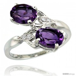 14k White Gold ( 8x6 mm ) Double Stone Engagement Amethyst Ring w/ 0.04 Carat Brilliant Cut Diamonds & 2.34 Carats Oval Cut