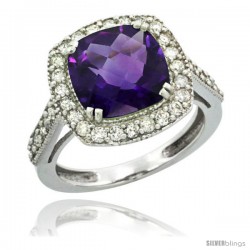 14k White Gold Diamond Halo Amethyst Ring Checkerboard Cushion 9 mm 2.4 ct 1/2 in wide -Style Cw401146