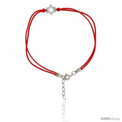 6.5 in. Red Silk Bracelet Sterling Silver Jeweled Star of David Charm, 1 in. Extension