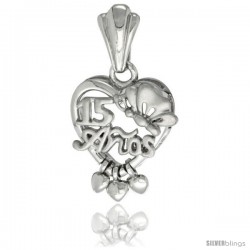 Sterling Silver Quinceanera 15 ANOS w/ Butterfly Triple Hearts Pendant Rhodium Finished, 25/32 in long