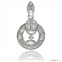 Sterling Silver COMMUNION Wreath Chalice and Cross Round CZ Pendant, 25/32 in long