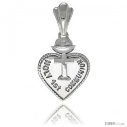 Sterling Silver HOLY 1st COMMUNION Cross Heart Medal, 25/32 in long