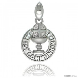 Sterling Silver 1st COMMUNION Chalice and Cross Round CZ Pendant, 3/4 in long