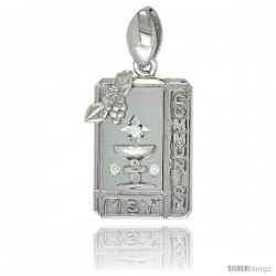 Sterling Silver 1ST COMMUNION Chalice Rectangular CZ Medal, 7/8 in long