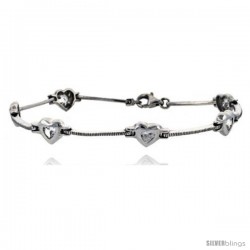 7" Sterling Silver Heart Bracelet with CZ