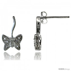 Sterling Silver CZ Butterfly Post Earrings 9/16 in. (15 mm) tall
