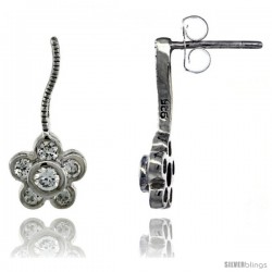 Sterling Silver CZ Flower Post Earrings 11/16 in. (17 mm) tall