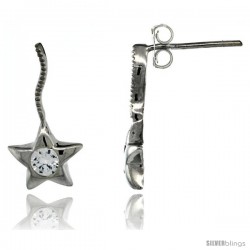 Sterling Silver CZ Star Post Earrings 3/4 in. (19 mm) tall