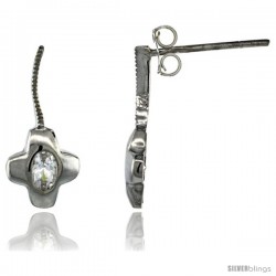 Sterling Silver CZ Cross Post Earrings 11/16 in. (18 mm) tall