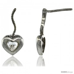 Sterling Silver CZ Heart Post Earrings 11/16 in. (17 mm) tall