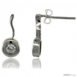 Sterling Silver Round CZ Post Earrings 5/8 in. (16 mm) tall