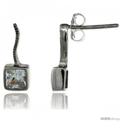 Sterling Silver Square CZ Post Earrings 9/16 in. (14 mm) tall