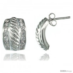 Sterling Silver Rope Design Fancy CZ Earrings 9/16 in. (14 mm) tall