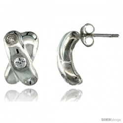 Sterling Silver Crisscross Fancy CZ Earrings 9/16 in. (14.5 mm) tall