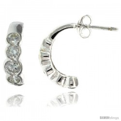 Sterling Silver 5-Stone Half-Hoop Fancy CZ Earrings 5/8 in. (16 mm) tall