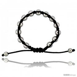 Adjustable Unisex Hematite Macrame Bead Bracelet 3/8 in. (10 mm) wide