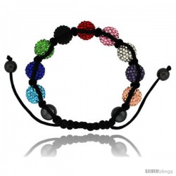 Multi Color Crystal Disco Ball Adjustable Unisex Macrame Bead Bracelet w/ Hematite Beads, 1/2 in. (12.5 mm) wide