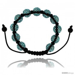 Blue Topaz Color Crystal Disco Ball Adjustable Unisex Macrame Bead Bracelet 1/2 in. (12.5 mm) wide