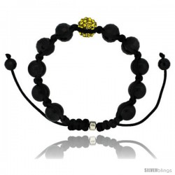 Yellow Color Crystal Disco Ball Adjustable Unisex Macrame Bead Bracelet w/ Hematite Beads, 1/2 in. (12.5 mm) wide -Style Cbb224