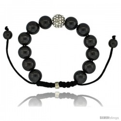 Crystal Disco Ball Adjustable Unisex Macrame Bead Bracelet w/ Hematite Beads, 1/2 in. (12.5 mm) wide