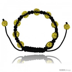 Yellow Color Crystal Disco Ball Adjustable Unisex Macrame Bead Bracelet 3/8 in. (10 mm) wide -Style Cbb230