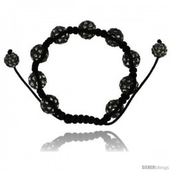 Black Crystal Disco Ball Adjustable Unisex Macrame Bead Bracelet 1/2 in. (12.5 mm) wide