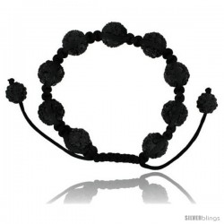 Black Crystal Disco Ball Adjustable Unisex Macrame Bead Bracelet 1/2 in. (12.5 mm) wide -Style Cbb233