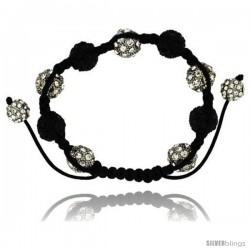 White & Black Crystal Disco Ball Adjustable Unisex Macrame Bead Bracelet 1/2 in. (12.5 mm) wide