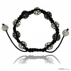 White & Black Crystal Disco Ball Adjustable Unisex Macrame Bead Bracelet 1/2 in. (12.5 mm) wide -Style Cbb235