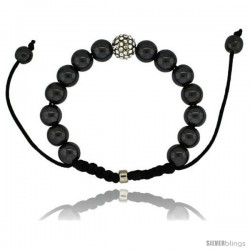 Crystal Disco Ball Adjustable Unisex Macrame Bead Bracelet w/ Hematite Beads, 3/8 in. (10 mm) wide