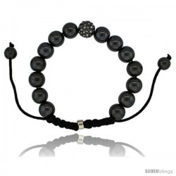 Crystal Disco Ball Adjustable Unisex Macrame Bead Bracelet w/ Hematite Beads, 3/8 in. (10 mm) wide -Style Cbb238