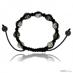 White & Black Crystal Disco Ball Adjustable Unisex Macrame Bead Bracelet 3/8 in. (10 mm) wide