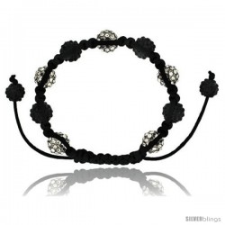 White & Black Crystal Disco Ball Adjustable Unisex Macrame Bead Bracelet 3/8 in. (10 mm) wide -Style Cbb241