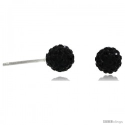 Sterling Silver 6mm Round Black Disco Crystal Ball Stud Earrings