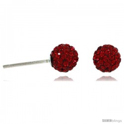 Sterling Silver 6mm Round Red Disco Crystal Ball Stud Earrings