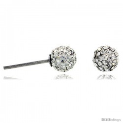 Sterling Silver 6mm Round White Disco Crystal Ball Stud Earrings