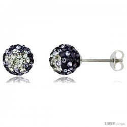 Sterling Silver Crystal Disco Ball Stud Earrings (8mm Round), Clear & Purple Color -Style Cbe08102