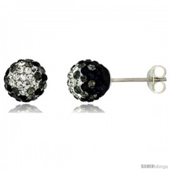 Sterling Silver Crystal Disco Ball Stud Earrings (8mm Round), Clear & Black