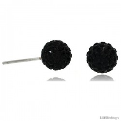 Sterling Silver 8mm Round Black Disco Crystal Ball Stud Earrings