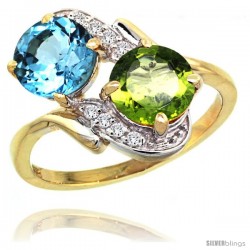 14k Gold ( 7 mm ) Double Stone Engagement Swiss Blue Topaz & Peridot Ring w/ 0.05 Carat Brilliant Cut Diamonds & 2.34 Carats