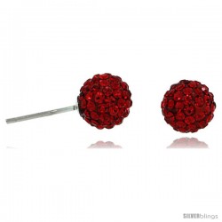 Sterling Silver 8mm Round Red Disco Crystal Ball Stud Earrings