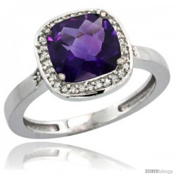 14k White Gold Diamond Amethyst Ring 2.08 ct Checkerboard Cushion 8mm Stone 1/2.08 in wide