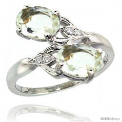 14k White Gold ( 8x6 mm ) Double Stone Engagement Green Amethyst Ring w/ 0.04 Carat Brilliant Cut Diamonds & 2.34 Carats Oval