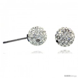 Sterling Silver 8mm Round White Disco Crystal Ball Stud Earrings