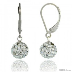 Sterling Silver 8mm Round White Disco Crystal Ball Lever Back Earrings, 1 in. (25 mm) tall