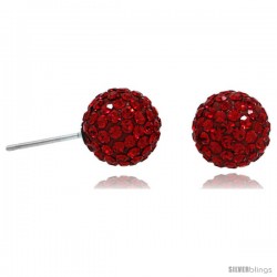 Sterling Silver 10mm Round Red Disco Crystal Ball Stud Earrings