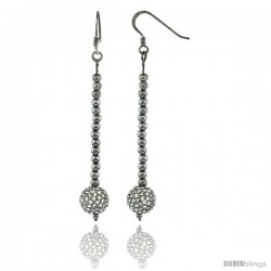 Sterling Silver Crystal Disco Ball Dangle Earrings, 2 3/4 in. (70 mm) tall