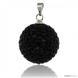 Sterling Silver 16 mm Black Crystal Disco Ball Pendant